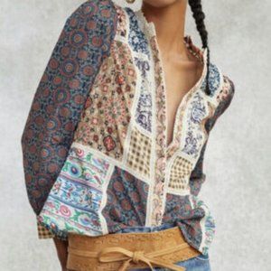 Pilcro Printed Patchwork Blouse Size 8 Gently Used Excellent Condition